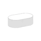 Clip ottoman, smooth gray fabric, rounded oval shape with recessed top, low profile, floor-based design, studio lighting, white background.