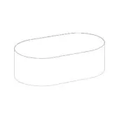 White ottoman, oval shape, smooth rounded edges, low profile, matte finish, solid form, no visible legs, studio product shot.