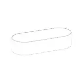 Rectangular ottoman, line drawing, rounded edges, low profile, monolithic form, white background, simple elongated shape, studio rendering.
