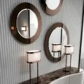 Elegant DV Home Collection Envy Circle mirror with multilayered structure and refined stainless steel frame in bronze colored glossy finish