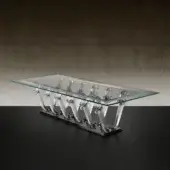Exceptional Reflex Casanova table with clear glass top, Bohème engravings and transparent Murano glass legs in black lacquered glass