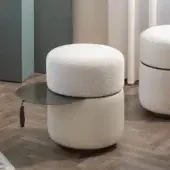 Exceptional Giorgetti Otto ottoman with swivel table in painted steel and textured off-white fabric upholstery