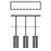 Pendant light fixture, black metal, with three cylindrical shades featuring vertical ribbed texture against a white backdrop.