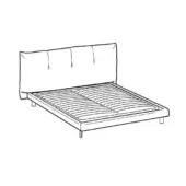 King size Papilo Cloud bed sketch, upholstered headboard, vertical seams, rectangular frame, slatted base, minimalist design, black lines.