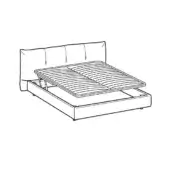 King size bed with upholstered headboard, featuring vertical panels and lift-up storage mechanism with wooden slats on rounded feet.