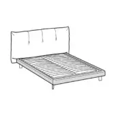 Queen bed sketch, upholstered headboard, platform frame, white background, minimalist design, Papilo Mix Cloud model displayed.
