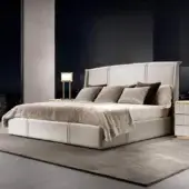 Distinguished DV Home Collection Coco bed with light cream upholstery and smooth finish presents soft curves plus elegant refinement