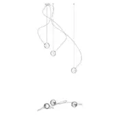 Pendant light, white wire, spherical shades with textured surface, asymmetrical tiered design, technical illustration with schematic layout.