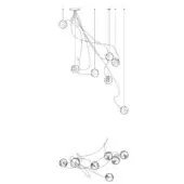 Chandelier line drawing, black wire and opaque globe fixture, cascading rectangular mount, detailed exploded view, model number 28.7.
