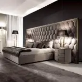 Lavish DV Home Collection Envy bed with multilayer structure, textile upholstery and hexagon quilting with gold-colored steel trim