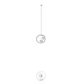 Pendant light, white metal, spherical shape with three irregular cutouts, technical diagram, minimalist design, diffused internal lighting.