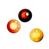 Blown glass wall lights, burgundy, amber, orange, spherical shape with layered translucent and opaque shells, circular openings.