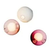 Glass wall lights, translucent spheres, creamy white, rose-orange, magenta, dimpled surface, flush mount, visible bulbs, white background.