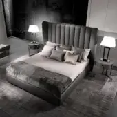 Exceptional DV Home Collection Hermes bed with multilayer structure in smooth matte medium gray textile and channel-tufted headboard