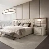 Elegant DV Home Collection Chelsea Maxi bed with light beige textile and refined metal frame built with multilayer structure