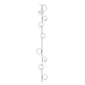 Linear suspension light, silver metal, with graduated spherical shades and centered circular details along a vertical rod.