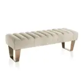 Distinguished DV Home Collection Deco bench crafted in Italy with quilted light beige textile and reflective steel legs