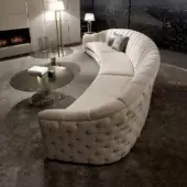 Superior DV Home Collection Epoque sofa with light cream textile upholstery and refined tufted back finish