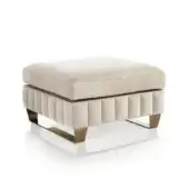 Superior DV Home Collection Beverly ottoman with light beige textile upholstery and quilted base crafted with metal P19 feet
