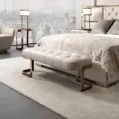 Distinguished DV Home Collection Coco Capitonne' bench with comfortable tufted seat in light beige fabric and bronze-like steel legs