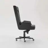 i4m Garbo armchair, dark gray leather, high back with padded headrest, five-star black base, chrome height adjustment lever.