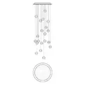 Chandelier line drawing, metal rods and circular elements, rectangular plate, cascading arrangement, technical schematic, labeled “14.20 round”.
