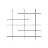 Linear display system, matte metallic finish, vertical pole with varying length horizontal bars forming a grid structure.