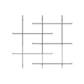 Linear wall sconce, metallic, with three vertical rods and horizontal bars forming a rectangular grid pattern.