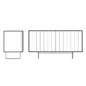 Dorian console table, black and white line drawing, vertical slat top, cylindrical legs, minimalist design, studio rendering.