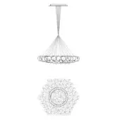 Lighting fixture technical drawing, black wire cluster with spherical elements, circular arrangement, monochromatic schematic design.