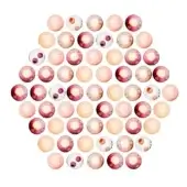 Sixty-one translucent spheres arranged in a triangular formation, displaying beige, pink, and burgundy cellular patterns against a white backdrop.