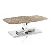 Superior DV Home Collection Kent Plus coffee table with brown and cream marble tabletop and sleek stainless steel base