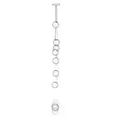 Linear chandelier with metal shades, rectangular mount, and staggered vertical wires, minimalist design, white background.
