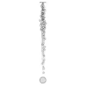 Chandelier, silver-toned metal, cascading arrangement with circular lights suspended from wires, rectangular ceiling plate, product code 28.61.