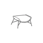 Beetle footstool line drawing, black and white, rectangular top with curved recess, tapered angled legs, minimalist geometric design.