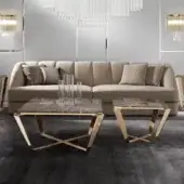 Sophisticated DV Home Collection Deco coffee table with dark brown marble top and glossy gold steel base