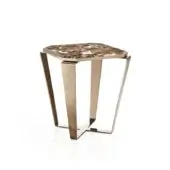 Exceptional DV Home Collection Deco side table with geometric steel base and complex brown and white marble top in satin finish