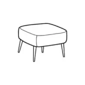 Ottoman line drawing, black and white, boxy shape with rounded top and four tapered cylindrical legs, minimalist aesthetic.