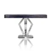 Innovative DV Home Collection Deco console with honey-comb top in Ebano Macassar and stainless steel base, gloss finish