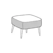 Square ottoman, light and dark gray upholstery, tapered silver legs, cushioned seat, minimalist design, plain white background.