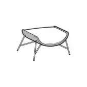 Beetle footstool gray bi-tone, curved seating area, angled metal legs, minimalist design, white background, line drawing.