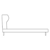 Chaise lounge black line drawing, minimalist design with curved headrest, flat seat, and cylindrical legs on white background.