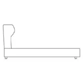 River Plus sofa line drawing, rectangular form, curved backrest, black on white, minimalist design, square legs, technical illustration.