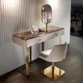 Superior DV Home Collection Deco vanity with brown marbled top and golden legs crafted in glossy lacquered MDF and beechwood plywood