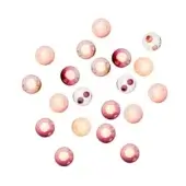 Spherical light fixtures, varying pink to burgundy hues, arranged in a star pattern against a white backdrop, translucent shades with swirling details.