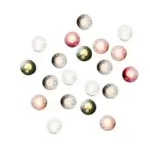 Blown glass pendant lights, translucent colors, clustered arrangement with varied sizes and warm internal glow against a white backdrop.