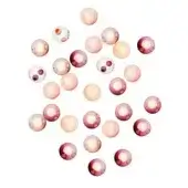 Spherical light fixtures in peach, pink, rose, and burgundy tones arranged against a white backdrop, featuring glass or resin material.