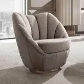 Elegant DV Home Collection Royal lounge chair with grey-taupe fabric or leather upholstery and refined decorative stitching