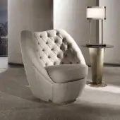 Exclusive DV Home Collection Royal Capitonne' lounge chair with light beige textile upholstery and round swivel steel base