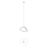 Pendant light, blown glass shade, asymmetrical rounded form with white glossy finish, suspended from square ceiling mount, product code 73.1m.